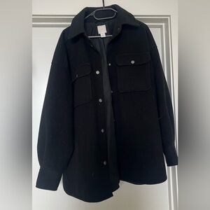 H&M Black Oversized Wool-Blend Shacket